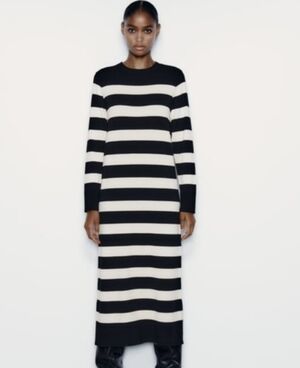 Zara Black And White Striped Long Sleeve Size Small Maxi Dress